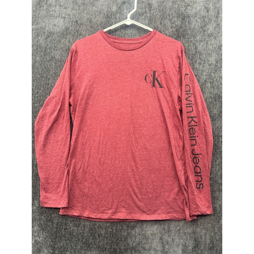 Calvin‎ Klein Jeans T Shirt Boys XL 18/20 Heathered Red Long Sleeve Crew Neck